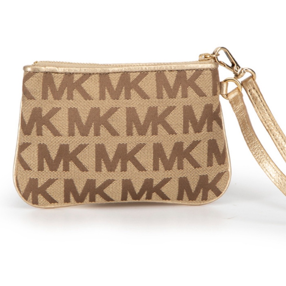 Michael Michael Kors Brown Monogram Canvas Wristlet Coin Pouch